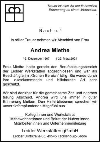 Anzeige von Andrea Miethe 