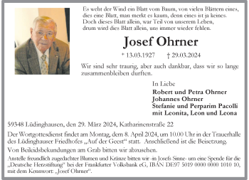 Anzeige von Josef Ohrner 
