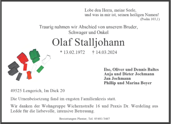 Anzeige von Olaf Stalljohann 