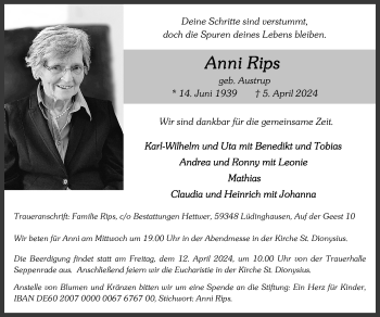 Anzeige von Anni Rips 
