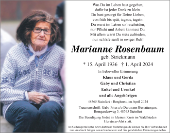 Anzeige von Marianne Rosenbaum 