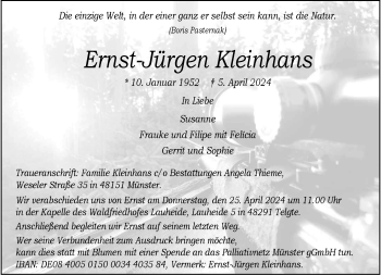 Anzeige von Ernst-Jürgen Kleinhans 