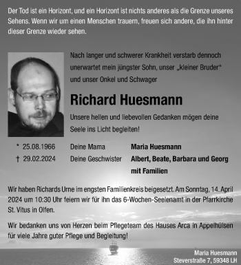 Anzeige von Richard Huesmann 
