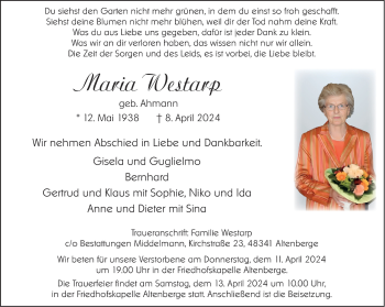Anzeige von Maria Westarp 