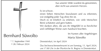 Anzeige von Bernhard Süwolto 