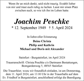 Anzeige von Joachim Peschke 