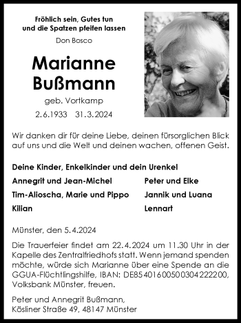 Anzeige von Marianne Bußmann 