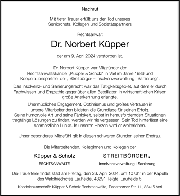 Anzeige von Dr. Norbert Küpper 