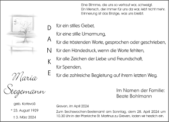 Anzeige von Maria Stegemann 