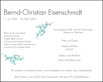 Anzeige von Bernd-Christian Eisenschmidt 