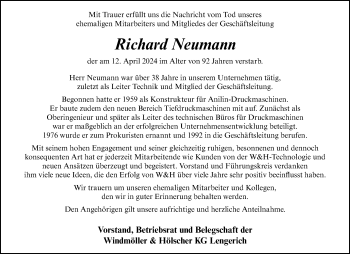 Anzeige von Richard Neumann 