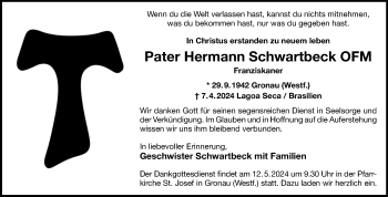 Anzeige von Hermann Schwartbeck 