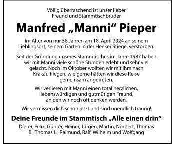 Anzeige von Manfred Pieper 