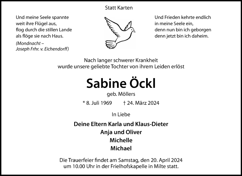  Traueranzeige für Sabine Öckl vom 17.04.2024 aus 
