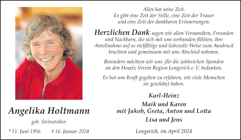  Traueranzeige für Angelika Holtmann vom 20.04.2024 aus 