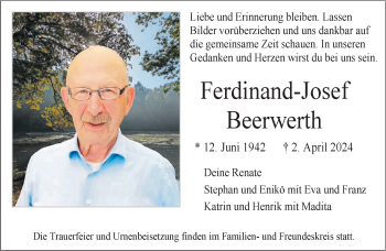 Anzeige von Ferdinand-Josef Beerwerth 