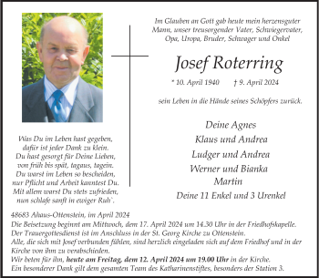 Anzeige von Josef Roterring 