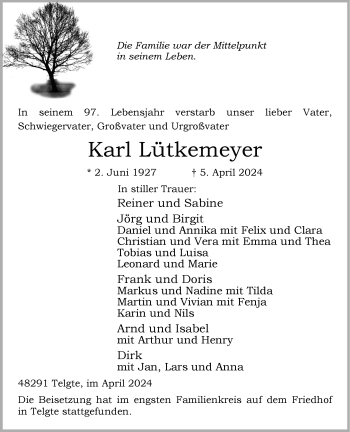 Anzeige von Karl Lütkemeyer 
