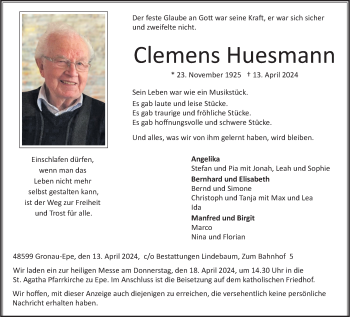 Anzeige von Clemens Huesmann 