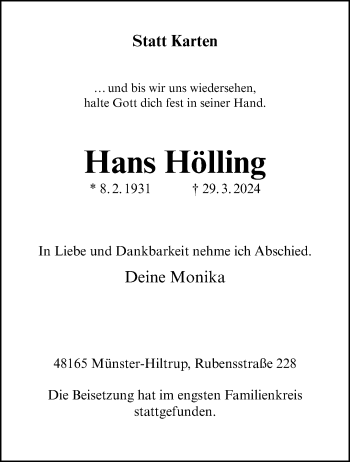 Anzeige von Hans Hölling 