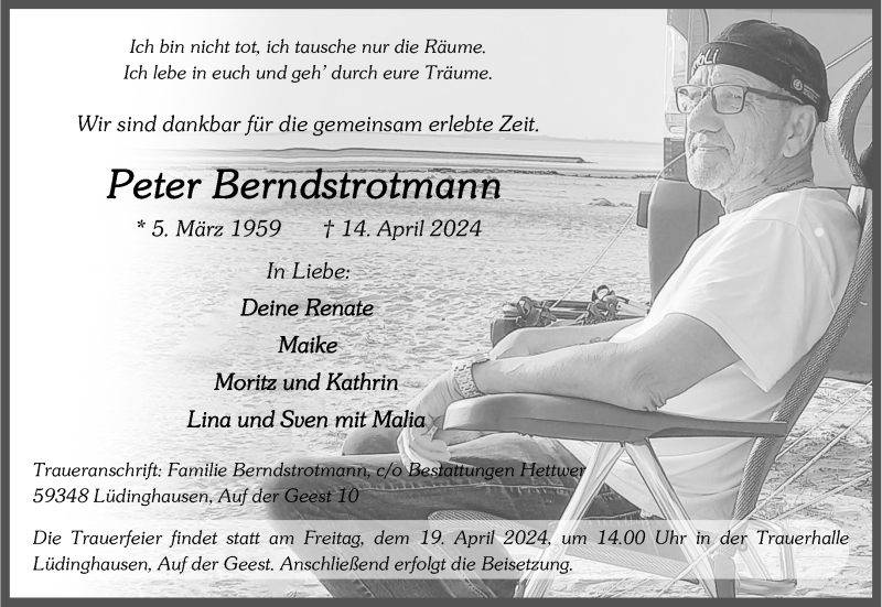  Traueranzeige für Peter Berndstrotmann vom 17.04.2024 aus 