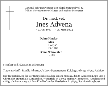 Anzeige von Dr. med. vet. Ines Advena 