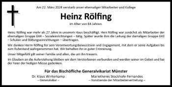 Anzeige von Heinz Rölfing 