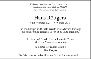 Anzeige von Hans Röttgers 