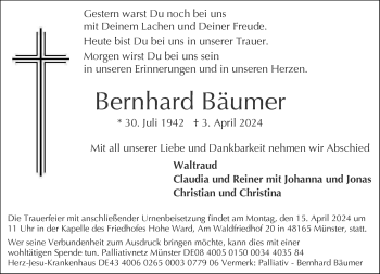 Anzeige von Bernhard Bäumer 