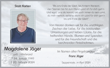 Anzeige von Magdalene Jäger 