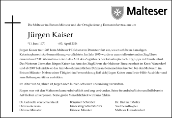Anzeige von Jürgen Kaiser 