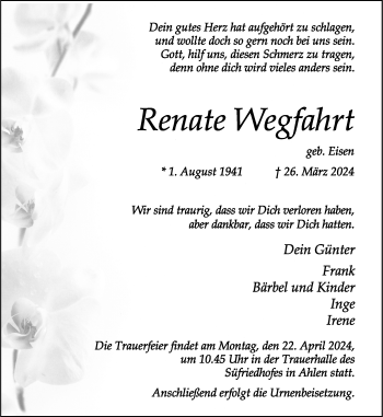 Anzeige von Renate Wegfahrt 