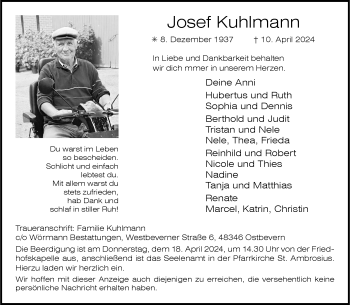Anzeige von Josef Kuhlmann 