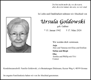 Anzeige von Ursula Goldowski 