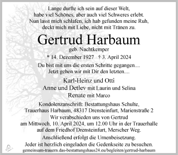 Anzeige von Gertrud Harbaum 