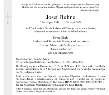 Anzeige von Josef Buhne 