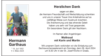Anzeige von Hermann Garthaus 