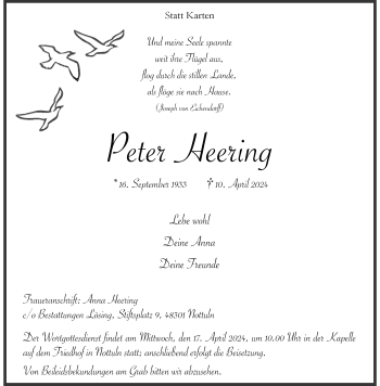 Anzeige von Peter Heering 
