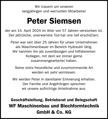 Anzeige von Peter Siemsen 