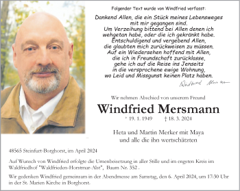 Anzeige von Windfried Mersmann 