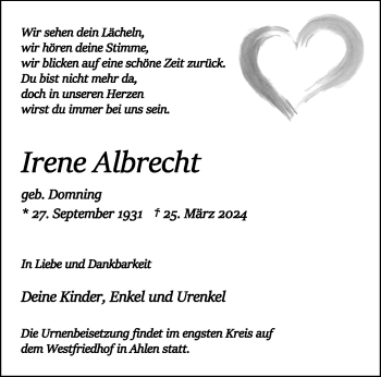 Anzeige von Irene Albrecht 