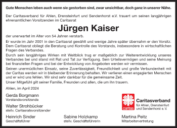 Anzeige von Jürgen Kaiser 