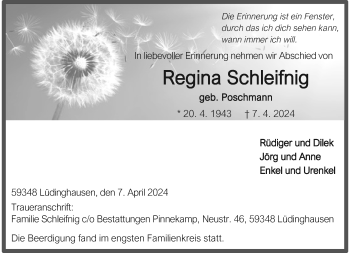 Anzeige von Regina Schleifnig 