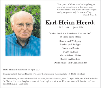 Anzeige von Karl-Heinz Heerdt 