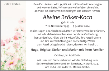 Anzeige von Alwine Bröker-Koch 