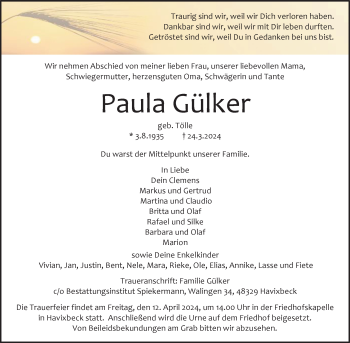 Anzeige von Paula Gülker 