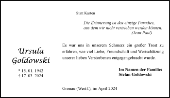 Anzeige von Ursula Goldowski 