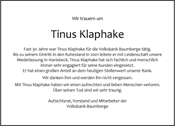 Anzeige von Tinus Klaphake 