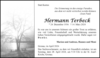 Anzeige von Hermann Terbeck 