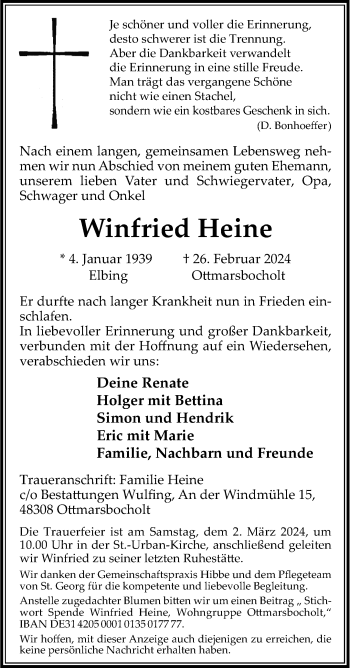 Anzeige von Winfried Heine 